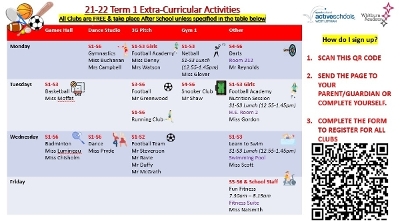 Sports Extra Curricular Timetable 2021-22