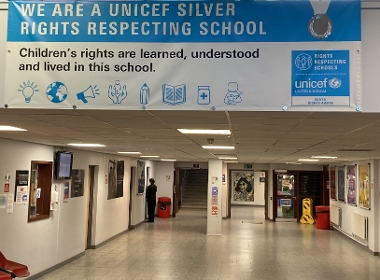 Rights Respecting Schools Silver Banner in Foyer 2025